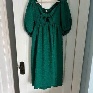 Tuckernuck Emin & Paul Green Maternity Jacquard Bow Tie Puff Sleeve Dress S/M